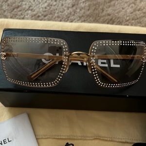 Chanel Rhinestone CC Gold trimmed sunglasses
